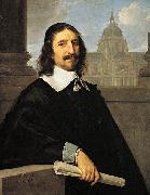 Portrait of Jacques Lemercier (1585-1654), Lemercier's Sorbonne in the background. Philippe de Champaigne